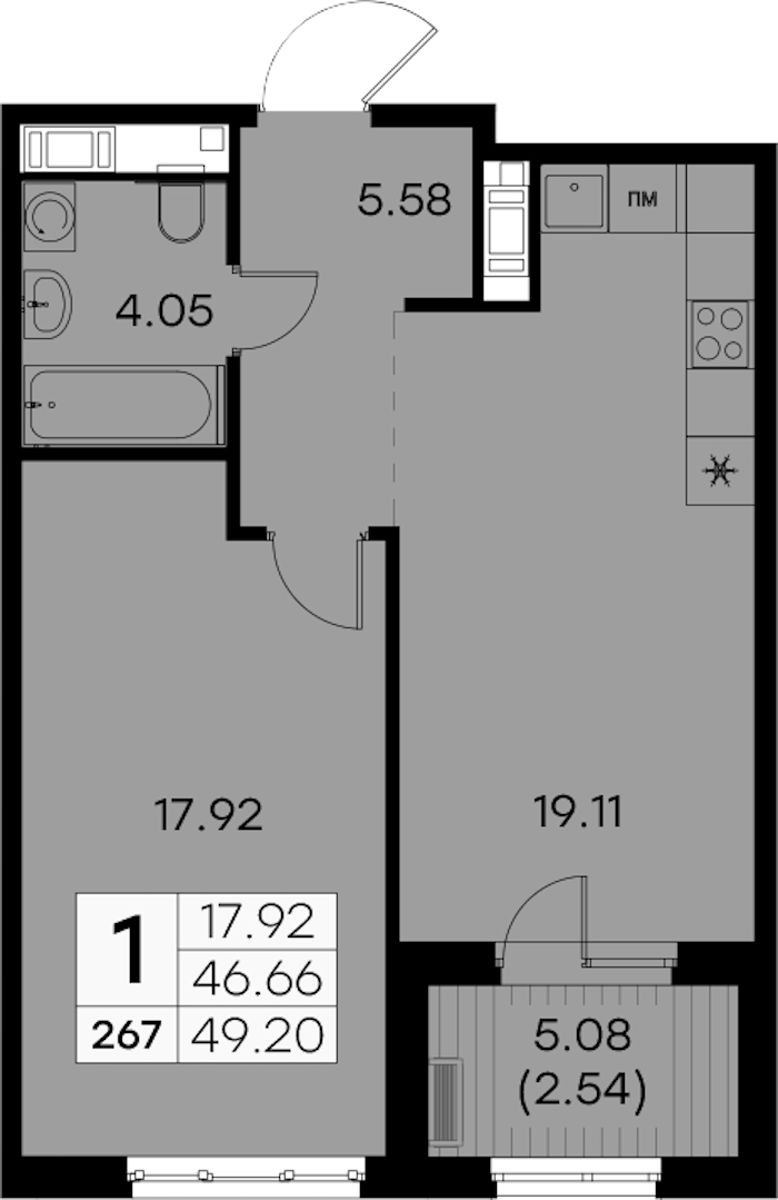 1-комнатная квартира 49.2 м², 4/7 эт., ЖК «Glorax City Балтийская»
